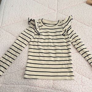 Striped Ruffle Shoulder Long-Sleeve Top - Cream & Black